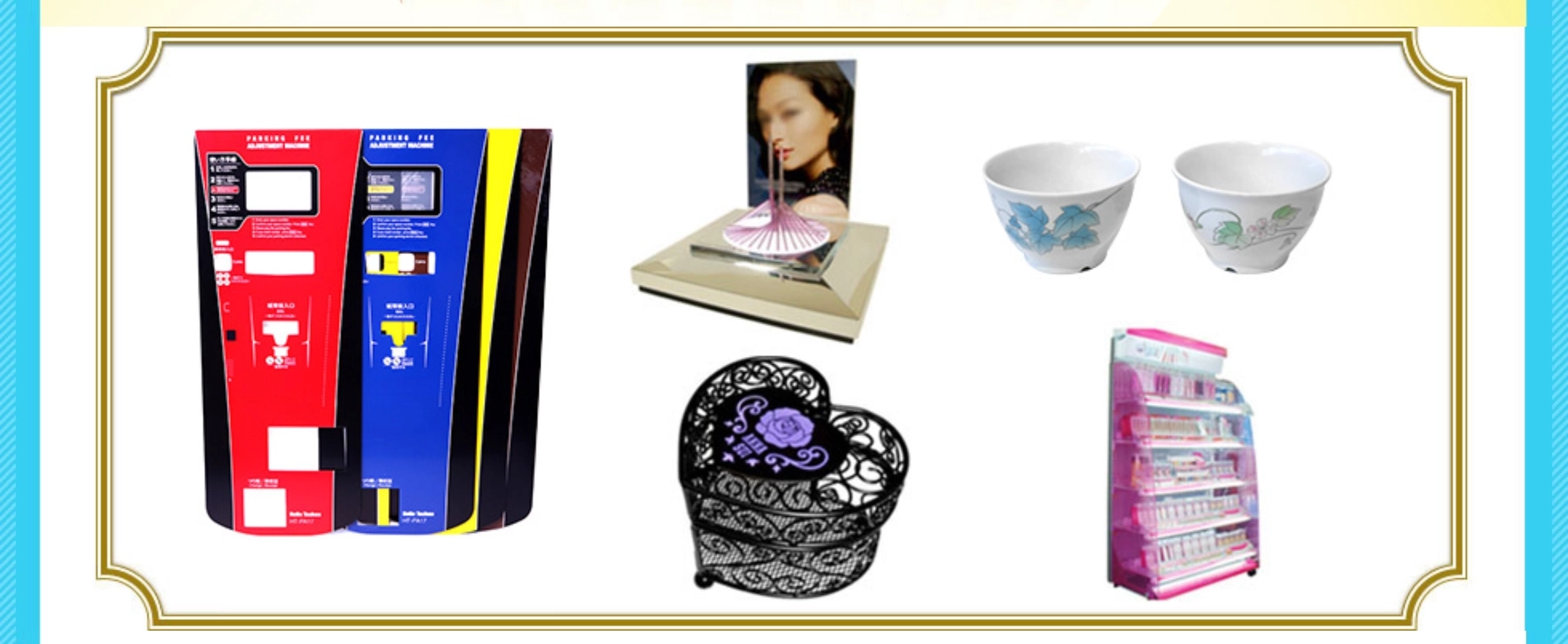 メラミン製カップ、シルク印刷面盤、化粧品ディスプレイ什器の画像