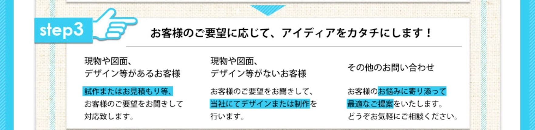 設計部にてお客様のご要望をもとに試作・設計。アイディアをカタチに